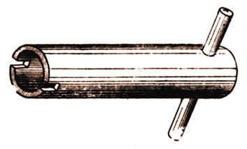 > <p>Отделить магазинную коробку; для этого вывернуть винты упора и хвостовой, отделить ствол со ствольной коробкой от ложи и вынуть магазинную коробку через верхнее окно ложи.</p><p> Отделить спусковой механизм, выбив шпильку из проушин ствольной коробки.</p><p><strong>Разборка затвора</strong></p><p> Необходимо повернуть боевую личинку так, чтобы она осела в канал стебля затвора. Отделить выбрасыватель, для чего выступ головки вывести из паза боевой личинки. Вставить тонкую выколотку в отверстие заднего конца ударника и оттянуть его назад до отказа, а второй выколоткой выбить шпильку курка. Далее извлечь курок и собранную боевую личинку из канала стебля затвора. Для разборки боевой личинки специальным ключом (рис. 1) вывернуть соединительную муфту с контргайкой и извлечь ударник с боевой пружиной. Разборка прицела и магазинной коробки производится только для ремонта.</p>